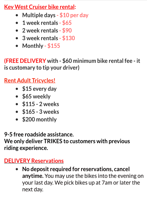 Rental Prices and terms